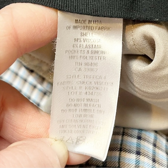 Theory Treeca Pants 10 Check Viscose slim cropped mid rise blue plaid office - Picture 8 of 13